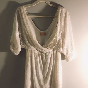 Sequin Sexy White Plunge Half-sleeve Dress